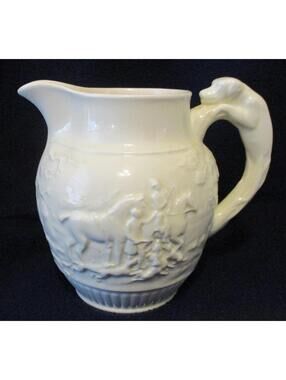 Wedgwood of Etruria & Barlaston Gloss White Fox Hunting with Dog Handle Pitcher